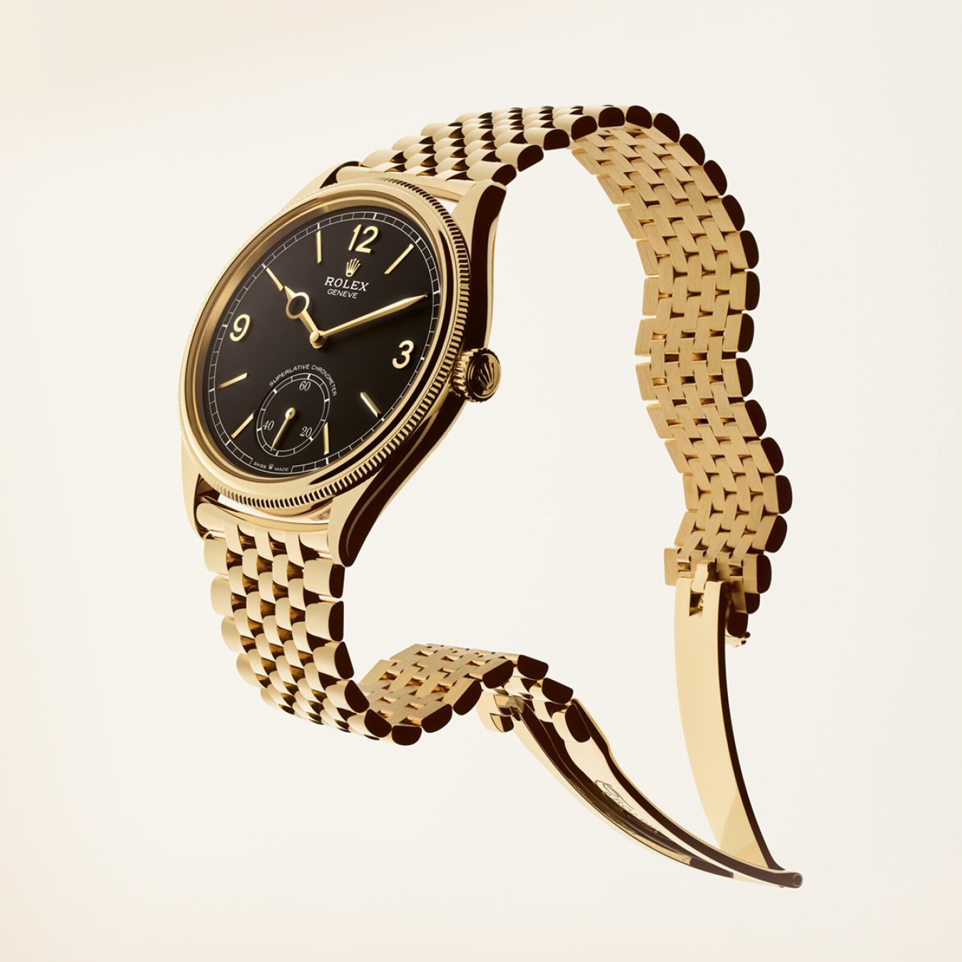 Rolex Perpetual 1908 Watch in 18 ct Gold with a Black Dial
