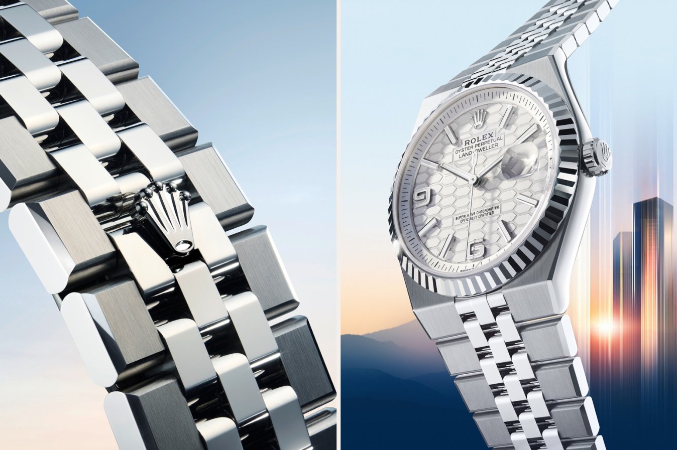 Detail of the bracelet and dial of the new Land-Dweller timepiece