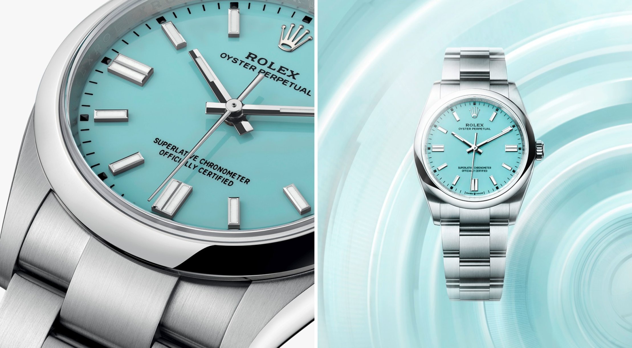 Rolex Oyster Perpetual Watches with a tiffany blue dial