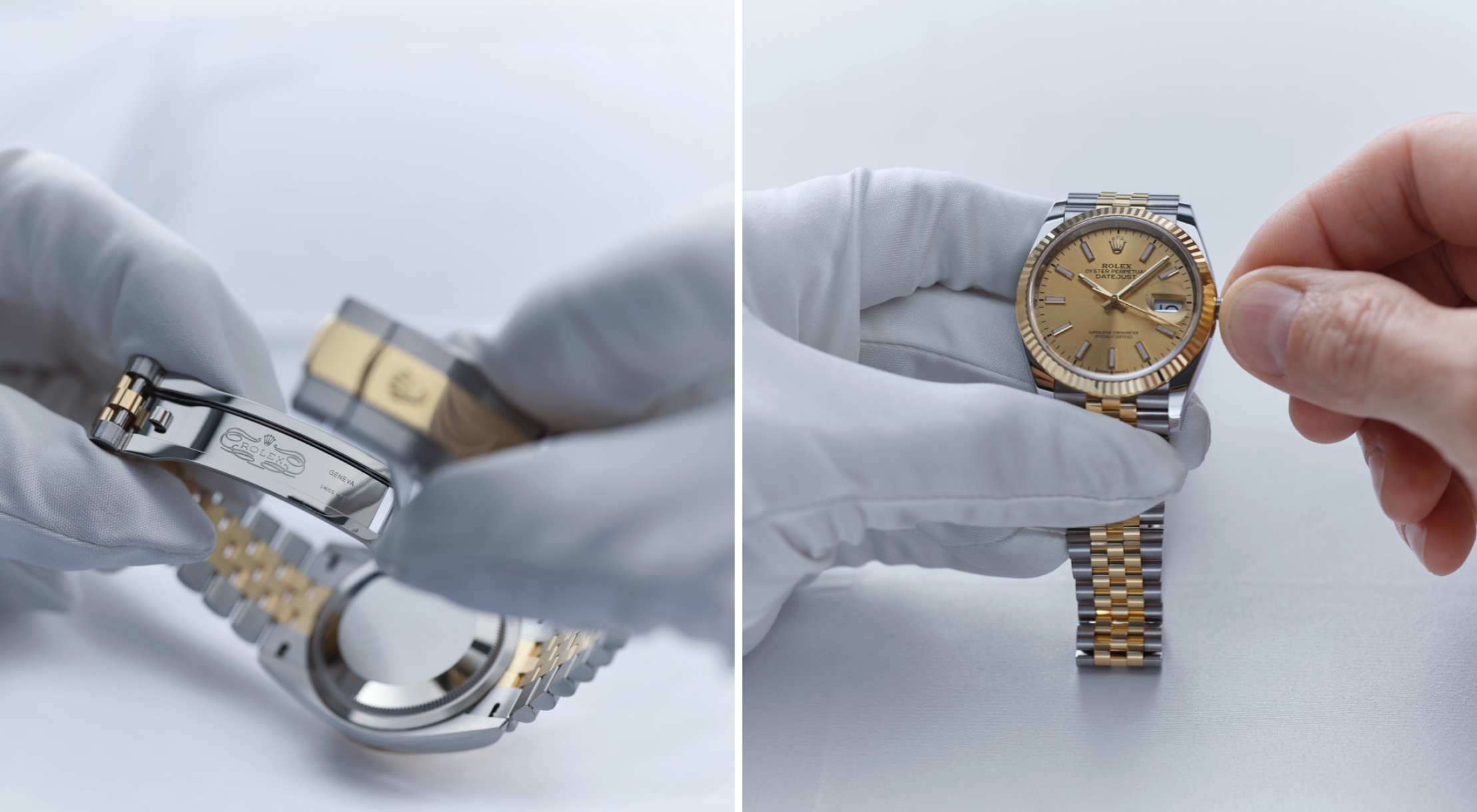 Final quality control of a Rolex watch including the bracelet and crown movement