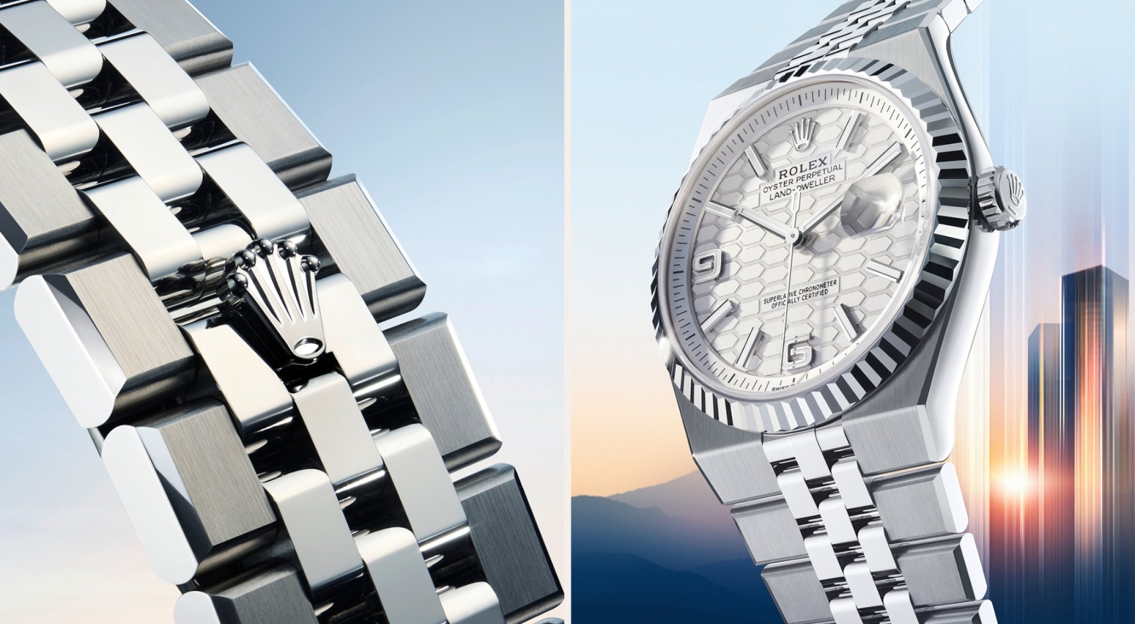 Detail of the bracelet and dial of the new Land-Dweller timepiece