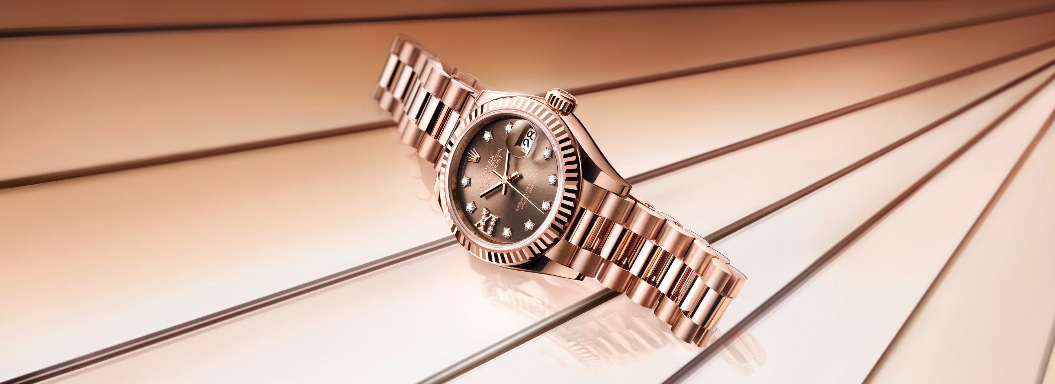 Rolex Lady-Datejust in Everose Gold with Gem-set Chocolate Dial