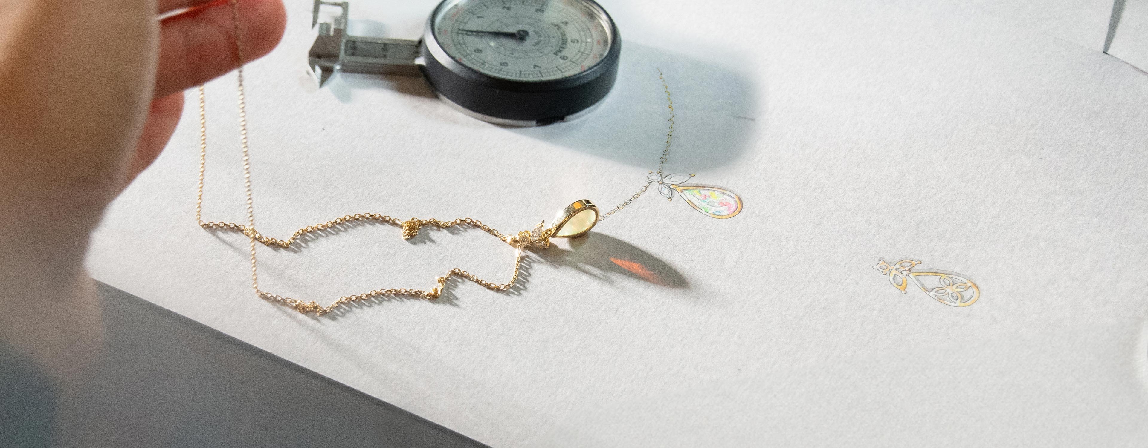 Bespoke designer drawing with the final piece alongside