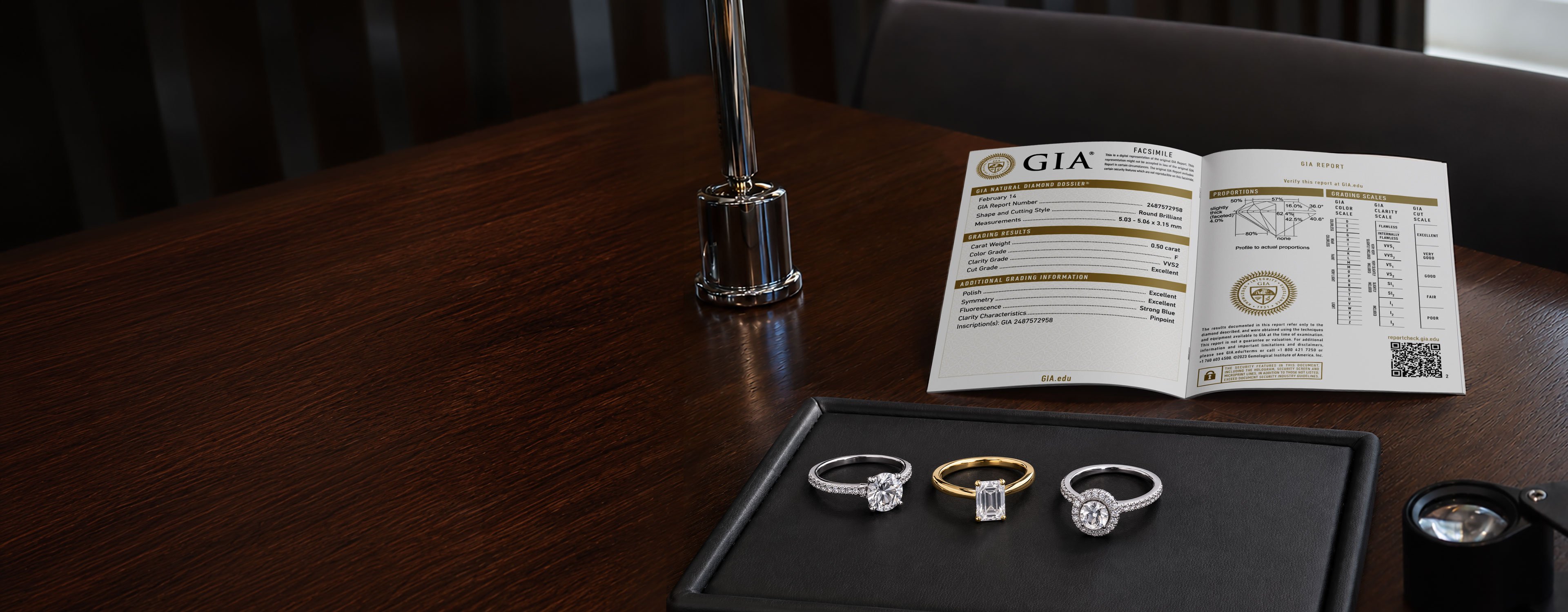 GIA certificate with three engagement rings 